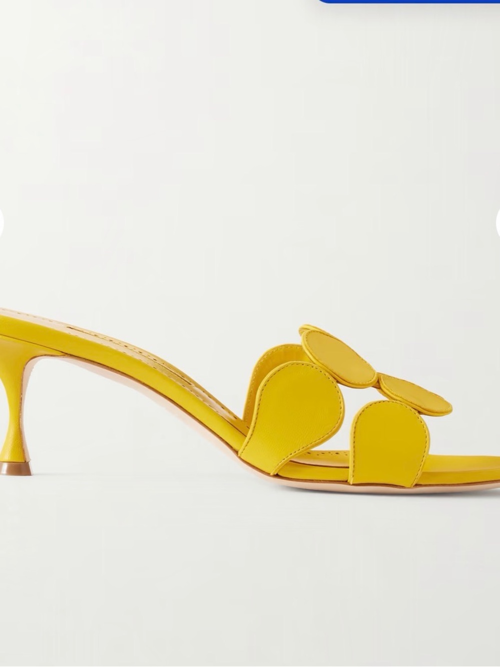 Manolo Blahnik Yellow Circular-Appliqué Kitten-Heel Sandals - Picture 4 of 7